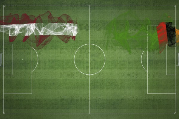 Latvia vs Zambia Soccer Match, national colors, national flags, soccer field, football game, Competition concept, Copy space