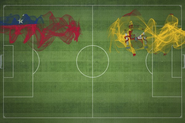 Samoa vs Spain Soccer Match, national colors, national flags, soccer field, football game, Competition concept, Copy space