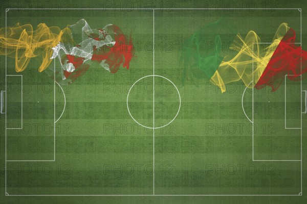 Bhutan vs Congo Soccer Match, national colors, national flags, soccer field, football game, Competition concept, Copy space