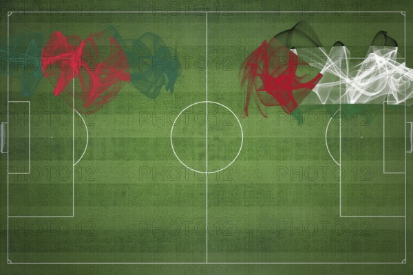 Bangladesh vs Palestine Soccer Match, national colors, national flags, soccer field, football game, Competition concept, Copy space