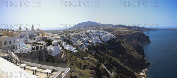 White buildings on the crater rim, Fira, Santorini Island, Greece, Europe