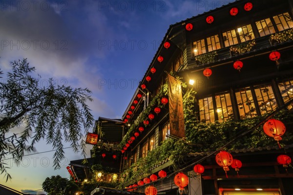 Lit Taiwan of the alley of Jiuzhai. Shooting Location: Taiwan, Taipei