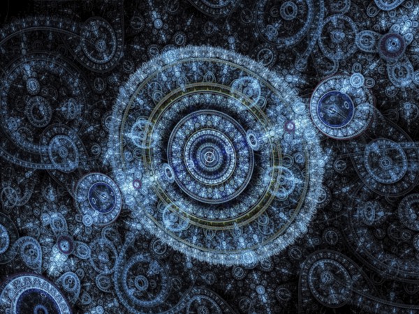 Fractal clock - modern pattern. Sacred geometry abstract background. Computer-generated image foe web design, cards, covers