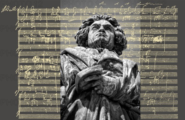 Hand-written musical notation by Ludwig van Beethoven, love song, Zärtliche Liebe, 1795, Beethoven Monument, Bonn, Germany, Europe
