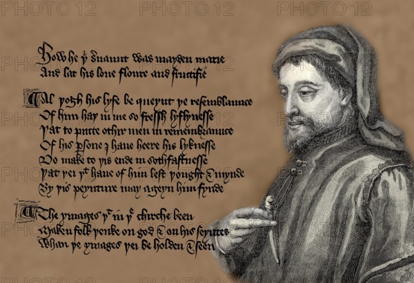 Portrait of Geoffrey Chaucer, ca. 1343 - 1400, part of the Canterbury Tales