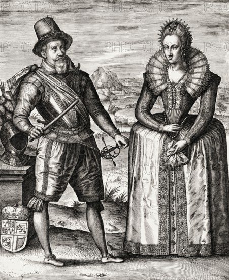 James VI and I, James Charles Stuart, 1566 – 1625, King of England, with his wife Anne of Denmark, digitally edited