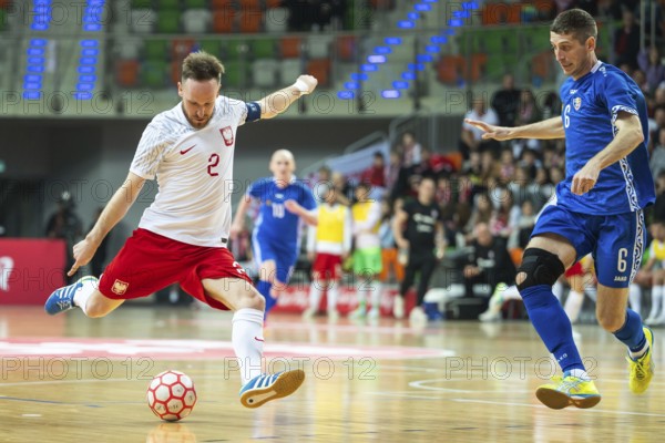 LUBIN, POLAND - MARCH 12, 2025: Futsal match European Championship qualifiers Poland - Moldova 3:0. In action Michal Kubik