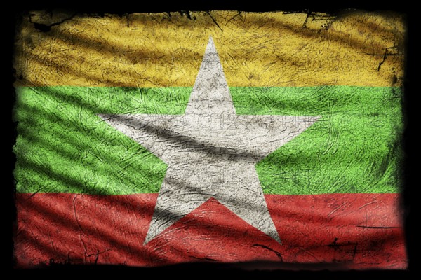 Myanmar Flag, Grunge Texture Background