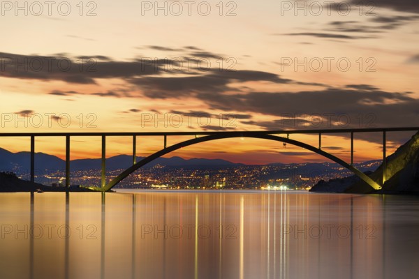 Bridge to Krk Island at sunset, Croatia, Europe