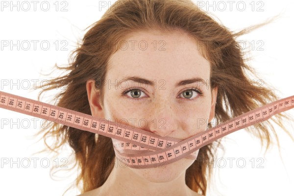 Woman with locked mouth for diet