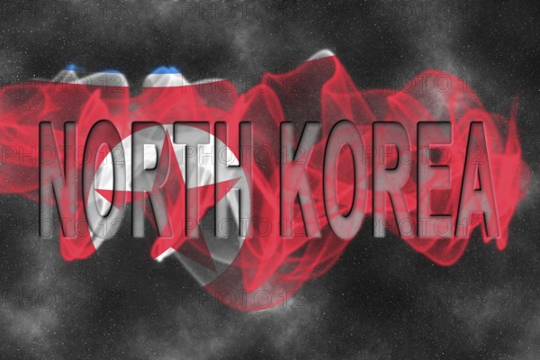 North Korea Flag with Starry Background Smoke Effect
