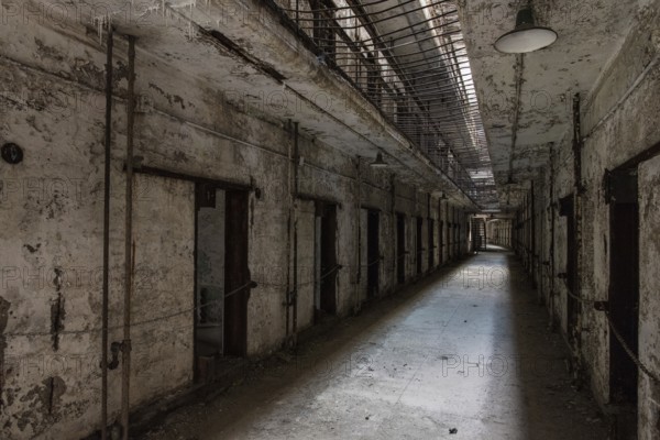 PHILADELPHIA, USA, AUGUST 15, 2022, Abandoned corridor in the Eastern State Penitentiary in Philadelphia, USA, North America