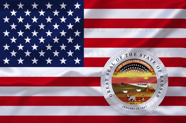 The flag of the USA with the coat of arms of Kansas, Studio
