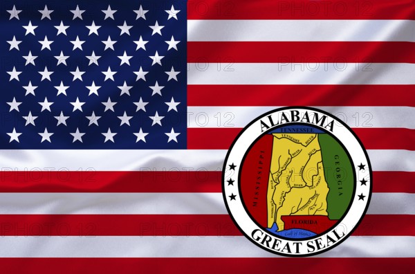 The flag of the USA and the coat of arms of Alabama, Studio
