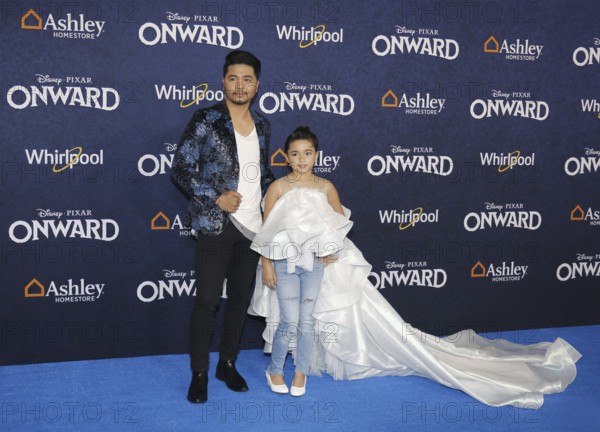 Nephi Garcia and Lili Garcia at the World premiere of Disney And Pixar's 'Onward' held at the El Capitan Theatre in Hollywood, USA on February 18, 2020