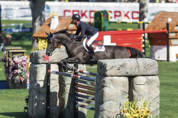 Ben Maher of Great Britain, riding Exit Remo competes in the BMO Nations Cup during the CSIO Spruce Meadows, Masters, in Calgary, Alberta, Canada, North America