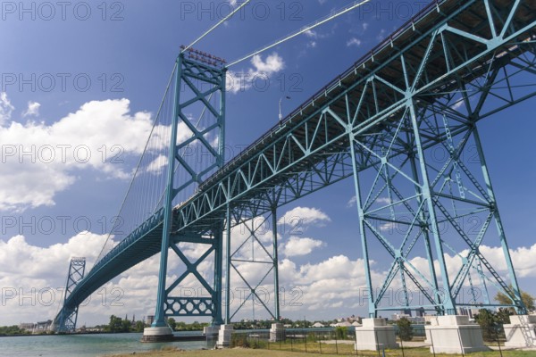 The Ambassador Bridge connecting Detroit, Michigan, USA to Windsor, Ontario, Canada, North America