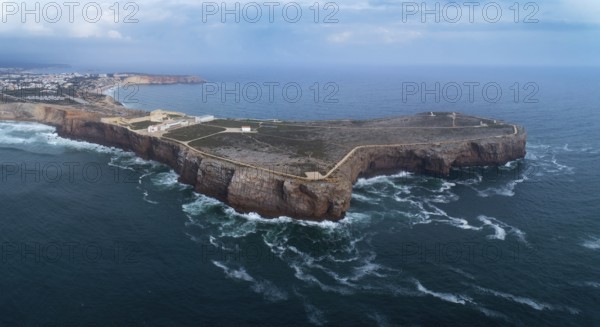 Aerial panorama of the Sagres Fortress on cape in Algarve, Portugal, Europe