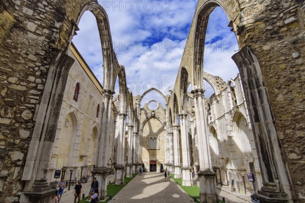 Ruins of Carmo Convent, an archaeological museum in Lisbon, Portugal, Europe