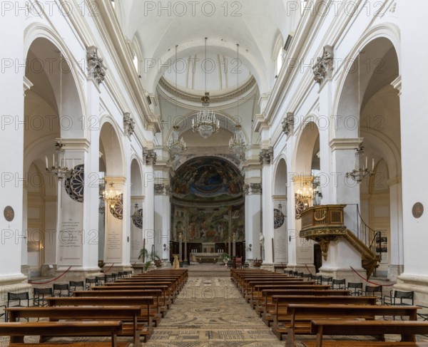 Spoleto, Italy, 25 November, 2022: interior view of the central nave and altar in the Spoleto Cathedral, Europe