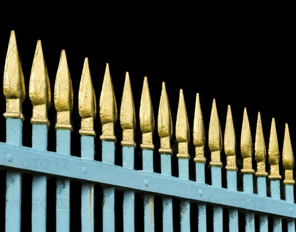 Gilded fence tops, Schloss Wilhelmsthal, Wilhelmsthal Palace, Calden, Hesse, Germany, Europe