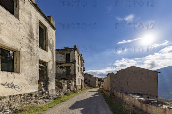 Lost place, abandoned houses and ruins in the ghost village, Gairo Vecchio, Gairo, Ogliastra, Sardinia, Italy, Europe