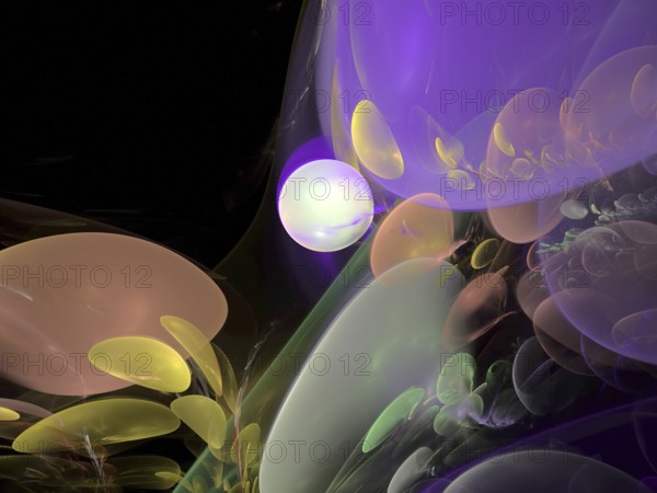 Chaos unusual bubbles - abstract computer-generated 3d illustration with copy space. Fractal art - under the sea concept. For web design, covers, posters