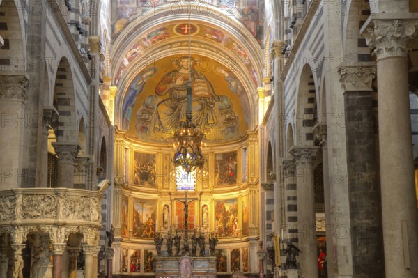 Romanesque nave with mosaic of Pisa Cathedral, Tuscany, Italy Pisa, Italy, Europe