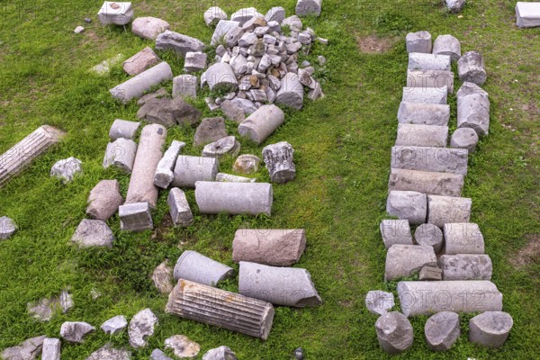 Detail of roman ruins of the Roman Forum. Roman Forumis a rectangular forum (plaza) surrounded by the ruins of several important ancient government buildings at the centre of the city of Rome