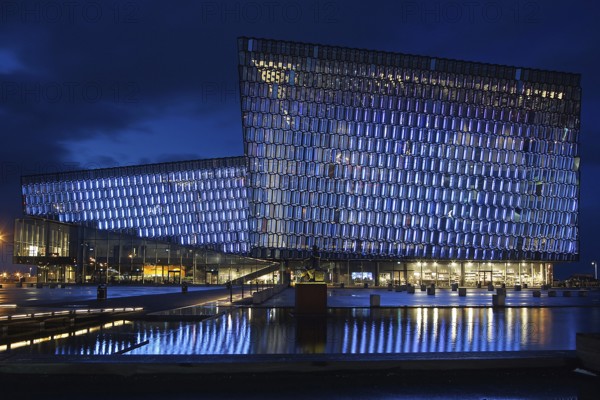 Iceland, the Harpa building at night, concert hall, conference centre, Europe, Reykjavik, Europe