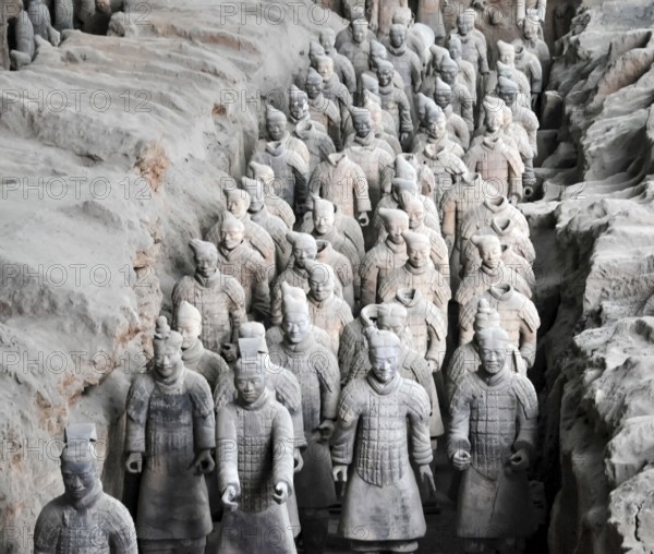 XIAN, CHINA - October 29, 2017: Terracotta Army. Clay soldiers of the Chinese emperor. Sculptures of the soldiers of the emperor