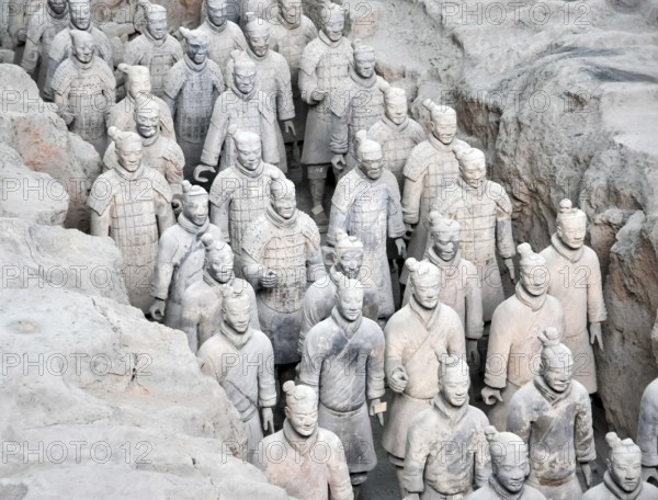 XIAN, CHINA - October 29, 2017: Terracotta Army. Clay soldiers of the Chinese emperor. Sculptures of the soldiers of the emperor