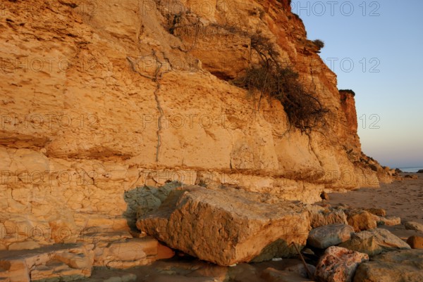 Rocky coast at Praia de Porto de Mos, Lagos, Algarve, Portugal, Europe