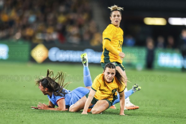 MELBOURNE, AUSTRALIA, JULY 14 : Hayley Raso of Australia as Australia plays France in the World Cup 2023 Send Off friendly match on 14th July 2023