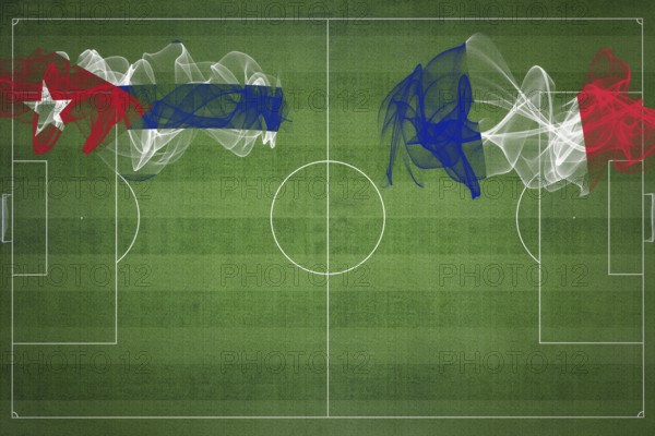 Cuba vs France Soccer Match, national colors, national flags, soccer field, football game, Competition concept, Copy space