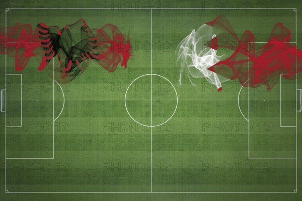 Albania vs Bahrain Soccer Match, national colors, national flags, soccer field, football game, Competition concept, Copy space