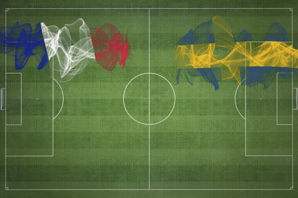 France vs Sweden Soccer Match, national colors, national flags, soccer field, football game, Competition concept, Copy space