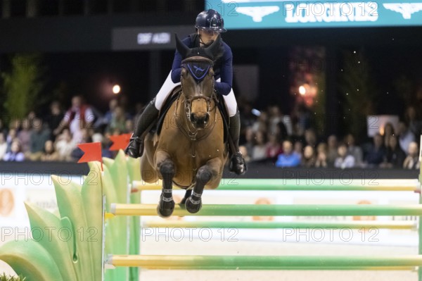 Jessica Burke of Ireland competes in the equestrian Audi Grand Prix at Jumping International Bordeaux, in Bordeaux, France, Europe