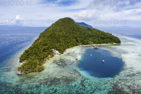 Aerial view Cape Kri, Raja Ampat, West Papua, Indonesia, Asia