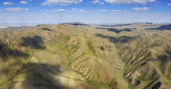 Aerial panorama view of mountains landscape in Yol Valley, Mongolia, Asia