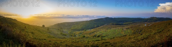 Wide panorama of Serra de Monchique, view over the nature of inland Algarve in Portugal. Foia Sunset
