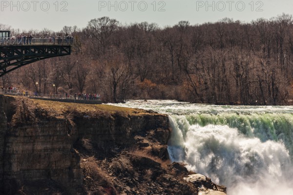 An observation platform overlooking the Bridal Veil Falls in Niagara Falls, New York, USA, North America