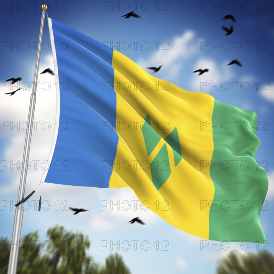 Flag of Saint Vincent and the Grenadines, This is a computer generated and 3d rendered image