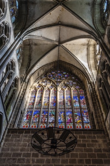 Dol-de-Bretagne, France, July 25, 2018: Interior view of the Cathedral of Saint Samson. The building is notable for its eclectic mix of styles, Europe