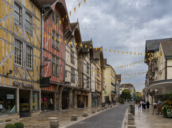 Troyes, France- 13 September, 2022: medieval half-timbered houses in the historic city center of Troyes