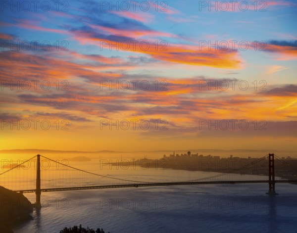 Golden Gate Bridge San Francisco sunrise California USA from Marin headlands
