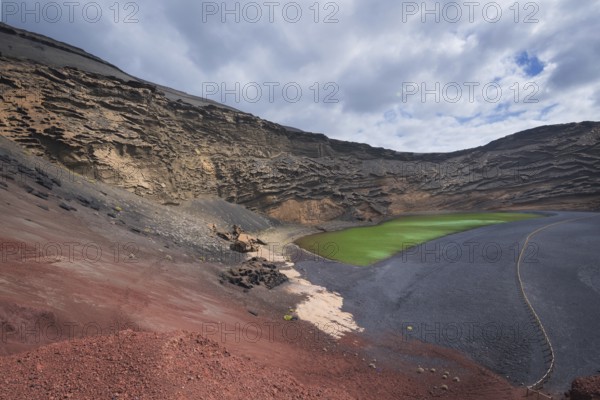 Volcanic green lake (El charco de los clicos) in Lanzarote, Canary islands, Spain, Europe