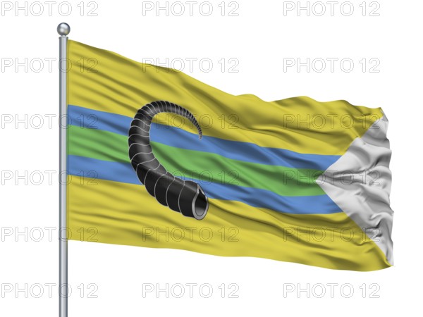 Rahacou City Flag On Flagpole, Country Belarus, Isolated On White Background, 3D Rendering