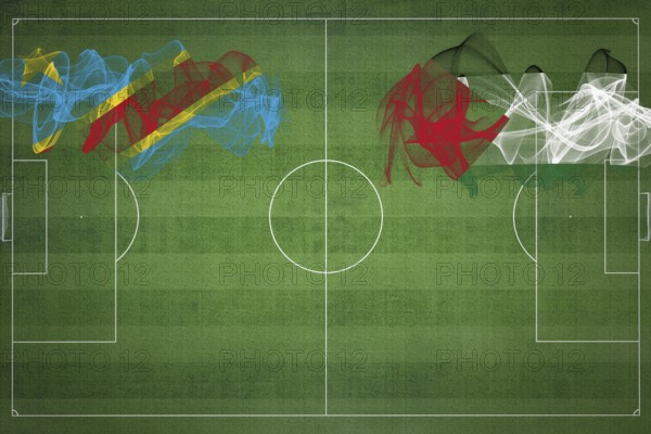 Democratic Republic of Congo vs Palestine Soccer Match, national colors, national flags, soccer field, football game, Competition concept, Copy space