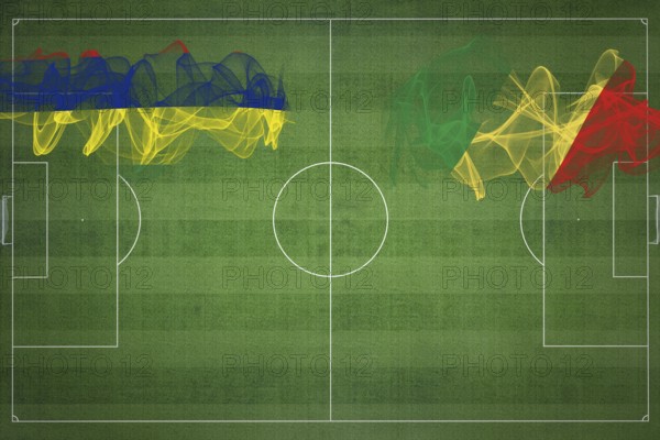 Mauritius vs Congo Soccer Match, national colors, national flags, soccer field, football game, Competition concept, Copy space
